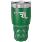 Laser etched green 30 oz vacuum insulated tumbler with 'Maryland Home' design