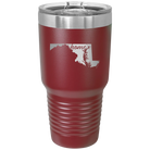 Laser etched maroon 30 oz vacuum insulated tumbler with 'Maryland Home' design
