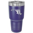 Laser etched purple 30 oz vacuum insulated tumbler with 'Maryland Home' design
