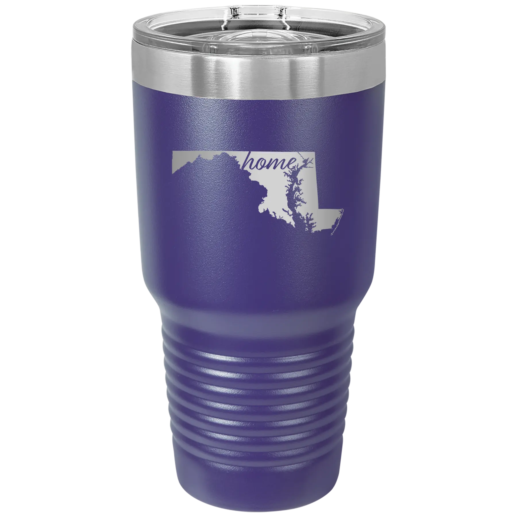 Laser etched purple 30 oz vacuum insulated tumbler with 'Maryland Home' design
