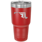 Laser etched red 30 oz vacuum insulated tumbler with 'Maryland Home' design