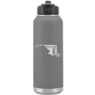 Laser etched dark gray 32 oz vacuum insulated water bottle with 'Maryland Home' design
