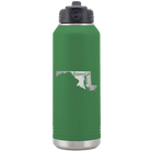 Laser etched green 32 oz vacuum insulated water bottle with 'Maryland Home' design