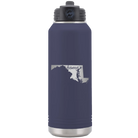 Laser etched navy 32 oz vacuum insulated water bottle with 'Maryland Home' design