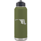 Laser etched olive green 32 oz vacuum insulated water bottle with 'Maryland Home' design