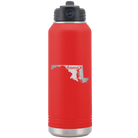 Laser etched red 32 oz vacuum insulated water bottle with 'Maryland Home' design
