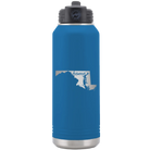 Laser etched royal blue 32 oz vacuum insulated water bottle with 'Maryland Home' design