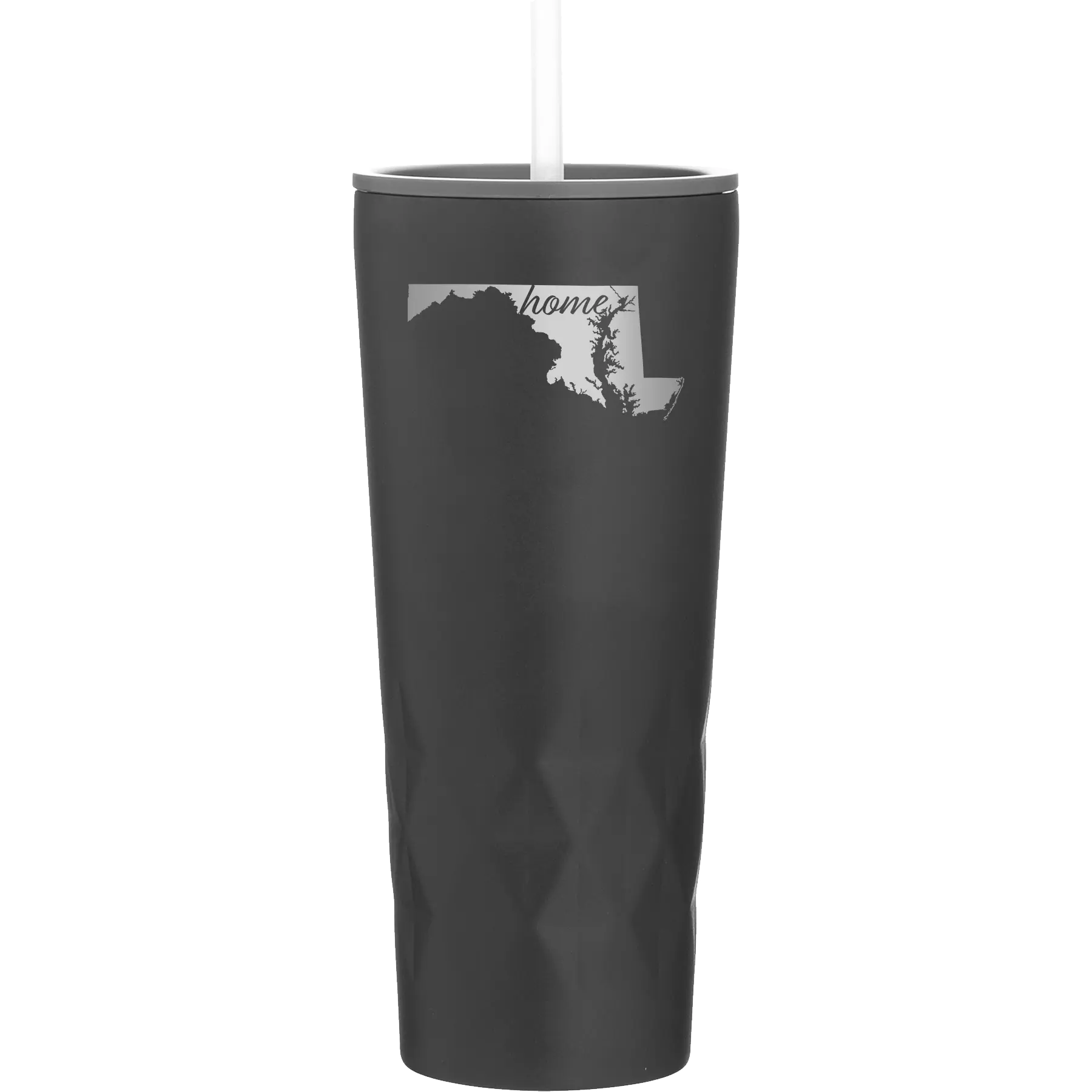 Laser etched black 20 oz vacuum insulated tumbler with 'Maryland Home' design