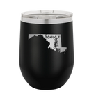 Laser etched black 12 oz vacuum insulated wine cup with 'Maryland Home' design