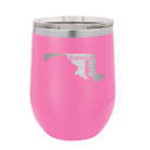 Laser etched pink 12 oz vacuum insulated wine cup with 'Maryland Home' design