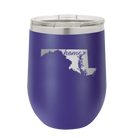 Laser etched purple 12 oz vacuum insulated wine cup with 'Maryland Home' design