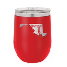 Laser etched red 12 oz vacuum insulated wine cup with 'Maryland Home' design