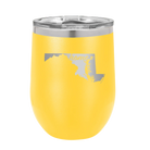 Laser etched yellow 12 oz vacuum insulated wine cup with 'Maryland Home' design
