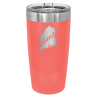 Laser etched coral 20 oz vacuum insulated tumbler with 'Maine Home' design