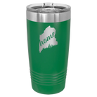 Laser etched green 20 oz vacuum insulated tumbler with 'Maine Home' design