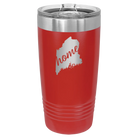 Laser etched red 20 oz vacuum insulated tumbler with 'Maine Home' design