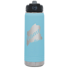 Laser etched light blue 20 oz vacuum insulated water bottle with 'Maine Home' design