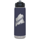 Laser etched navy 20 oz vacuum insulated water bottle with 'Maine Home' design
