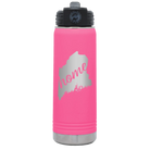 Laser etched pink 20 oz vacuum insulated water bottle with 'Maine Home' design