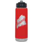 Laser etched red 20 oz vacuum insulated water bottle with 'Maine Home' design