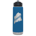 Laser etched royal blue 20 oz vacuum insulated water bottle with 'Maine Home' design