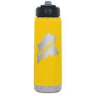 Laser etched yellow 20 oz vacuum insulated water bottle with 'Maine Home' design