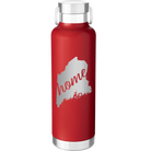 Laser etched red 24 oz vacuum insulated water bottle with 'Maine Home' design