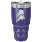 Laser etched purple 30 oz vacuum insulated tumbler with 'Maine Home' design