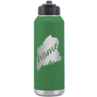 Laser etched green 32 oz vacuum insulated water bottle with 'Maine Home' design