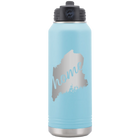 Laser etched light blue 32 oz vacuum insulated water bottle with 'Maine Home' design