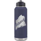 Laser etched navy 32 oz vacuum insulated water bottle with 'Maine Home' design