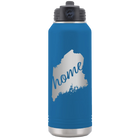 Laser etched royal blue 32 oz vacuum insulated water bottle with 'Maine Home' design