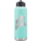 Laser etched teal 32 oz vacuum insulated water bottle with 'Maine Home' design