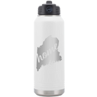 Laser etched white 32 oz vacuum insulated water bottle with 'Maine Home' design