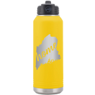 Laser etched yellow 32 oz vacuum insulated water bottle with 'Maine Home' design