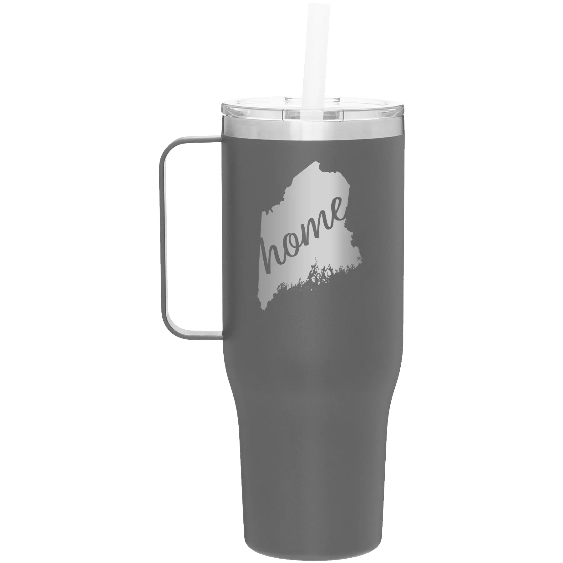 Laser etched slate 40 oz vacuum insulated tumbler mug with 'Maine Home' design