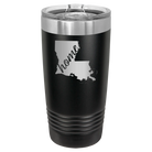 Laser etched black 20 oz vacuum insulated tumbler with 'Louisiana Home' design