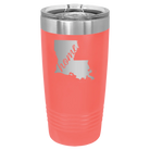 Laser etched coral 20 oz vacuum insulated tumbler with 'Louisiana Home' design