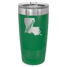 Laser etched green 20 oz vacuum insulated tumbler with 'Louisiana Home' design