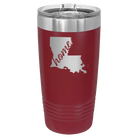 Laser etched maroon 20 oz vacuum insulated tumbler with 'Louisiana Home' design