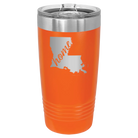 Laser etched orange 20 oz vacuum insulated tumbler with 'Louisiana Home' design