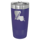 Laser etched purple 20 oz vacuum insulated tumbler with 'Louisiana Home' design