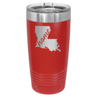 Laser etched red 20 oz vacuum insulated tumbler with 'Louisiana Home' design