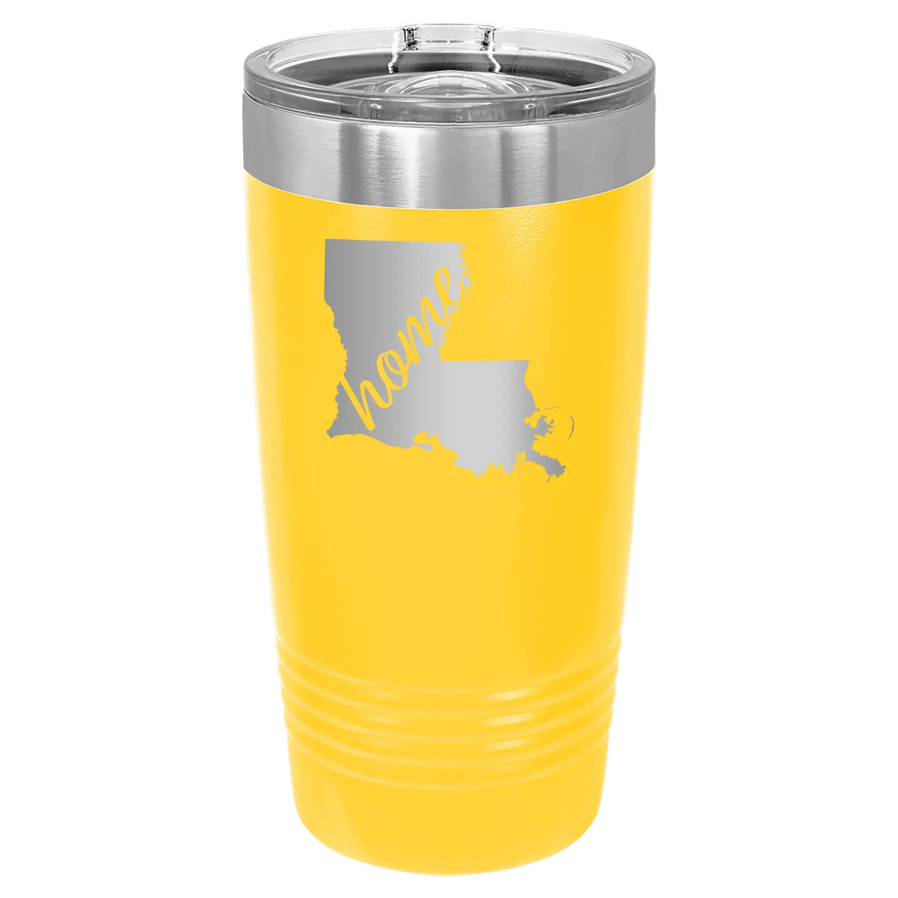 Laser etched yellow 20 oz vacuum insulated tumbler with 'Louisiana Home' design