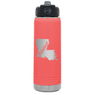 Laser etched coral 20 oz vacuum insulated water bottle with 'Louisiana Home' design