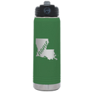 Laser etched green 20 oz vacuum insulated water bottle with 'Louisiana Home' design