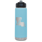 Laser etched light blue 20 oz vacuum insulated water bottle with 'Louisiana Home' design