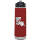 Laser etched maroon 20 oz vacuum insulated water bottle with 'Louisiana Home' design