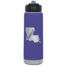Laser etched purple 20 oz vacuum insulated water bottle with 'Louisiana Home' design