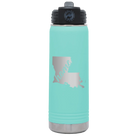 Laser etched teal 20 oz vacuum insulated water bottle with 'Louisiana Home' design